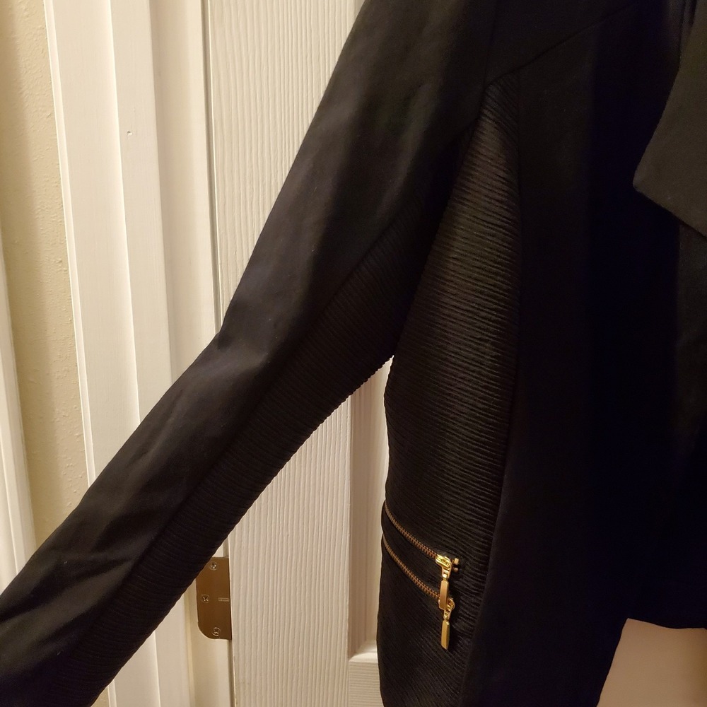 Chico's sz 2 Black open front Utility Jacket Gold Zippers‎ Elevated Basic Office - Picture 6 of 13